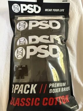 PSD Black Boxer Briefs 3-Pack – Classic Cotton Waistband - NEW